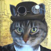 steampunk painting of cat