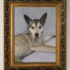 framed painting of dog with gray background
