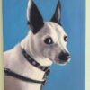 light blue background painting of dog