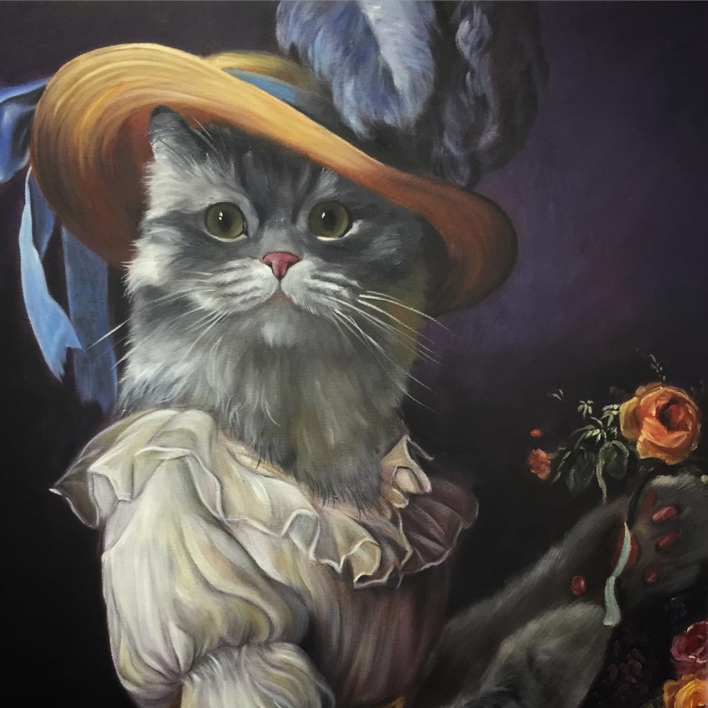 cat painting, marie antoinette cat, let them eat cake painting, fancy cat painting