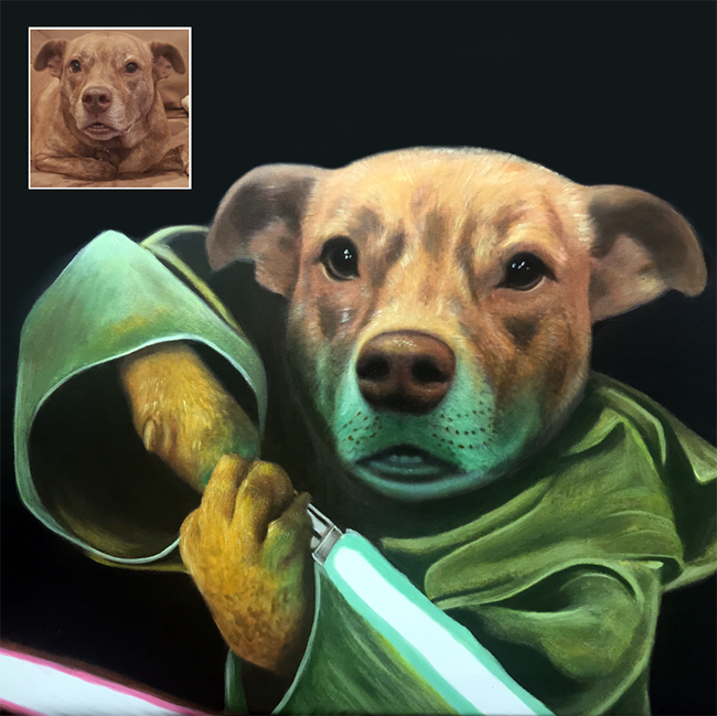 dog as yoda portrait with comparison