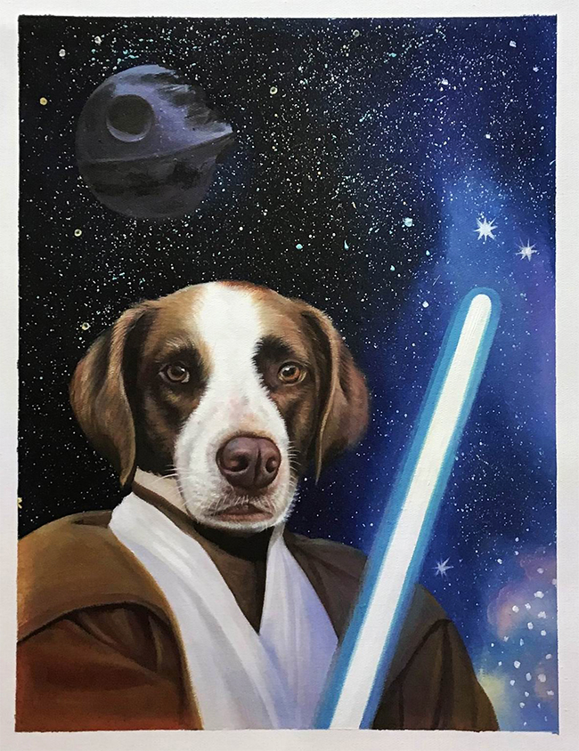 star wars painting with dog jedi
