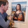mona lisa portrait with cats and owner