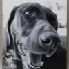 black and white painting of dog