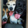 photo to oil paint 3 dogs in car
