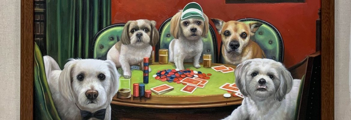 5 dogs playing poker painting