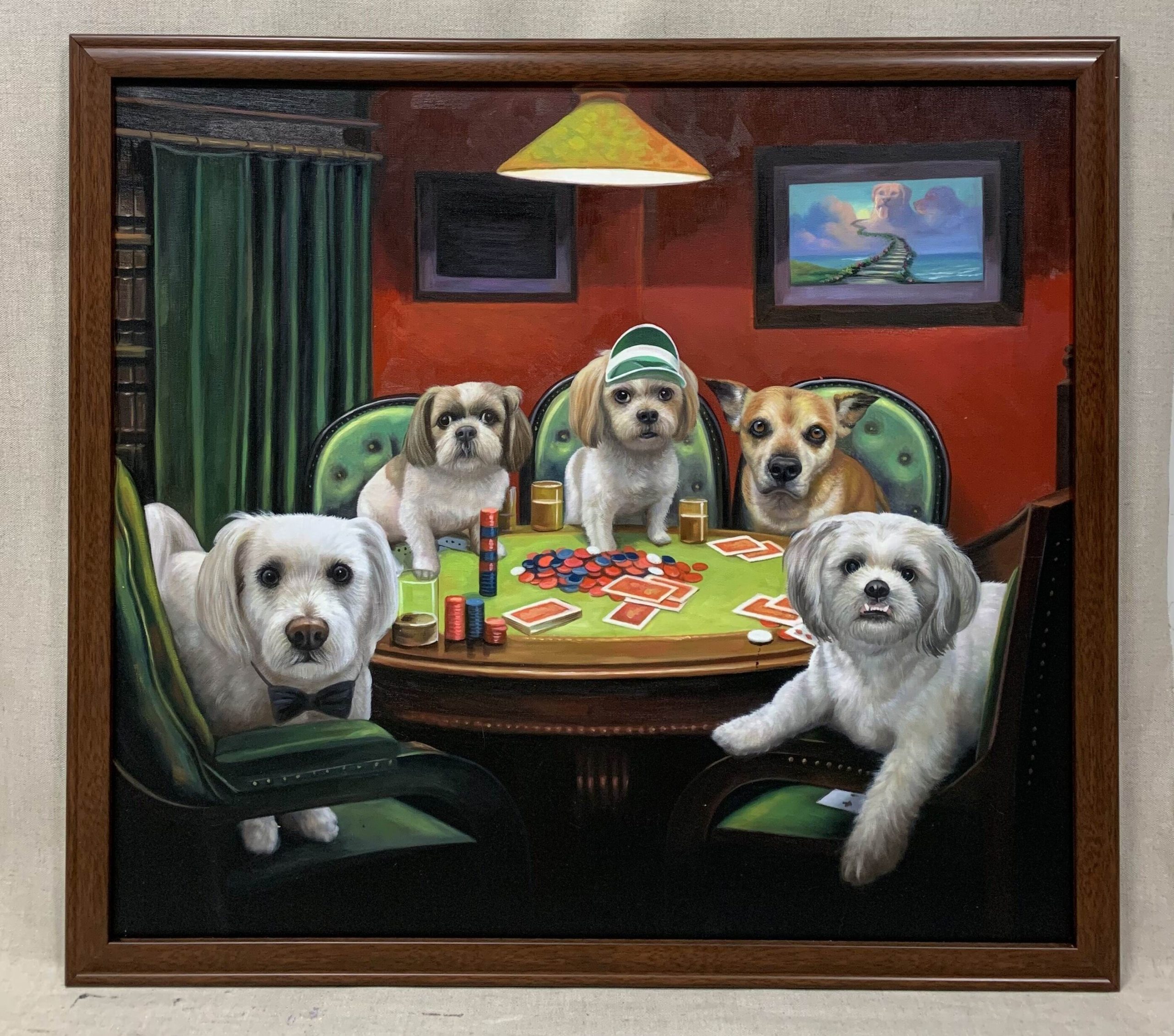 5 dogs playing poker painting