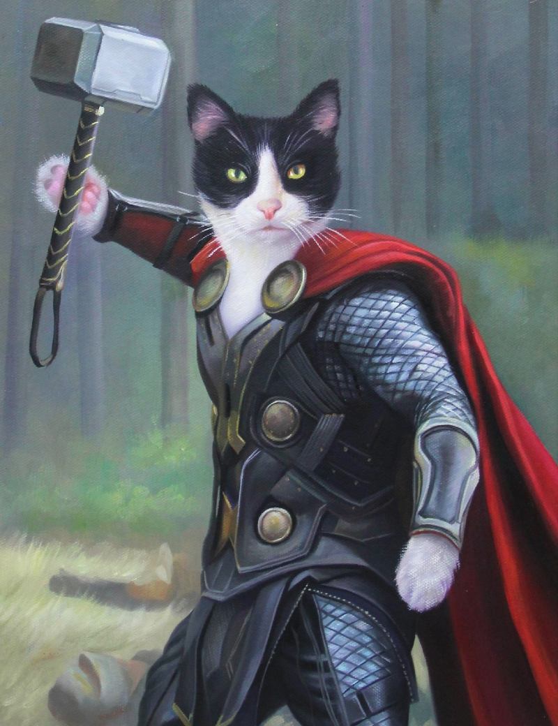 cat painting of thor
