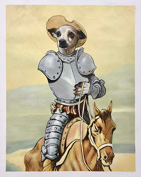 Don Quixote dog painting with horse