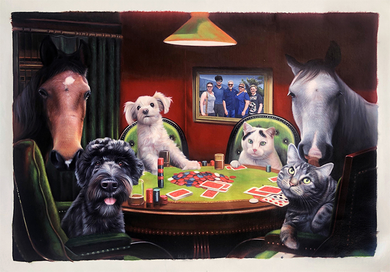 huge painting of cats dogs horses playing poker