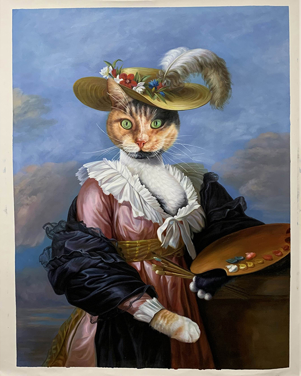 large oil painting of Self-Portrait with Straw Hat with cat