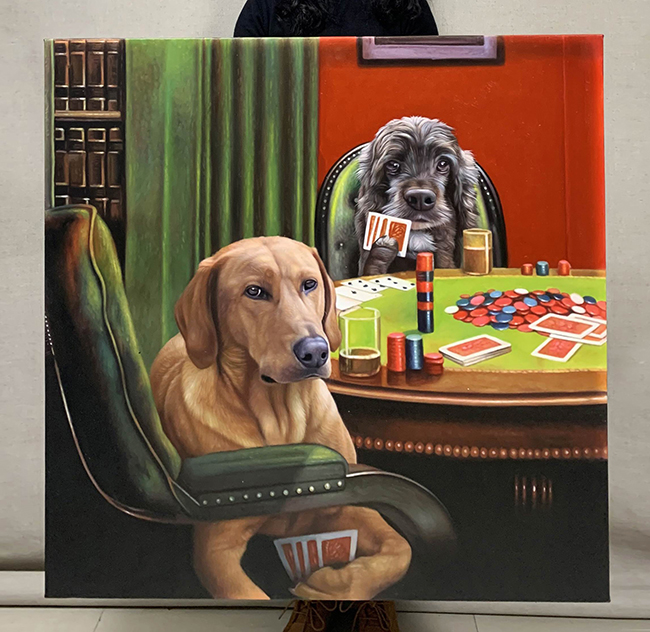 square giant painting of poker dogs