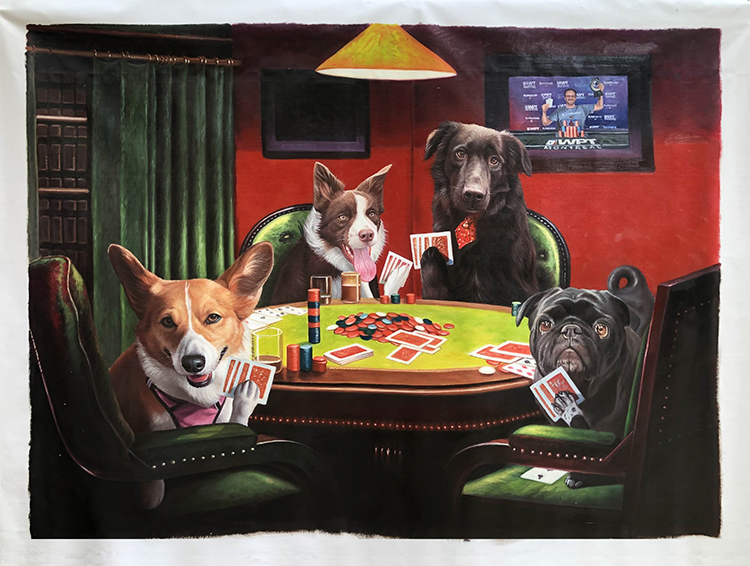 custom poker dogs painting with 4 dogs