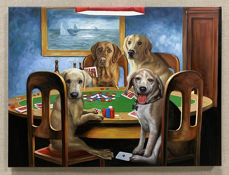 painting of 4 dogs playing poker