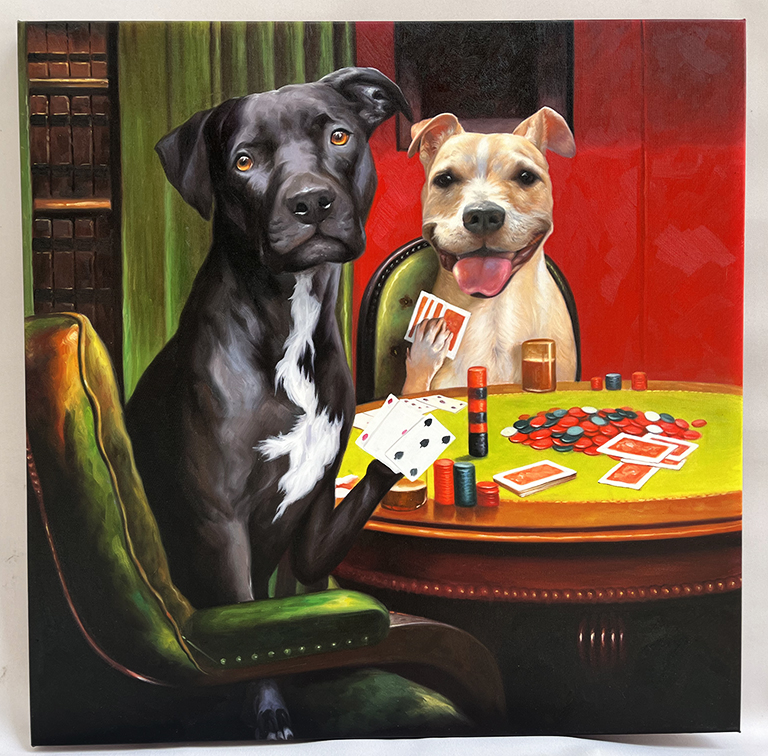 square poker dogs painting